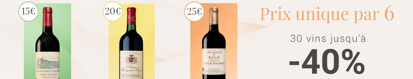 Vins à prix uniques par 6 bouteilles à 15€ - 20€ - 25€